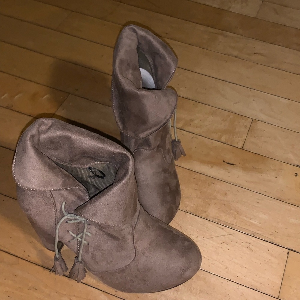 Faux Suede Taupe Ankle Boots - Picture 6 of 6